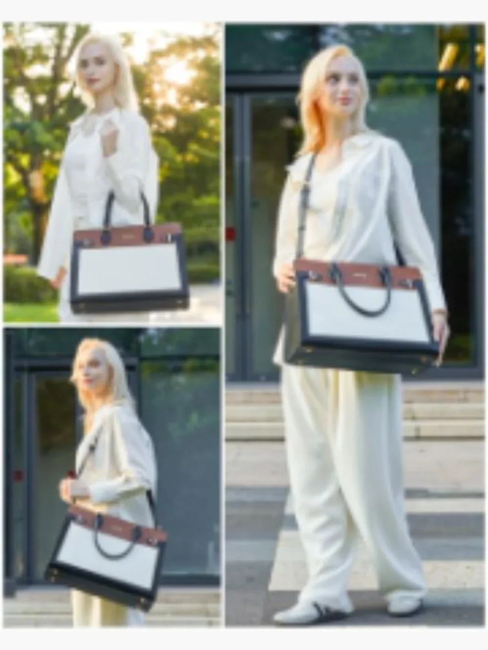 Waterproof PU Leather Laptop Tote Bag for Women 15.6 Inch Work Business